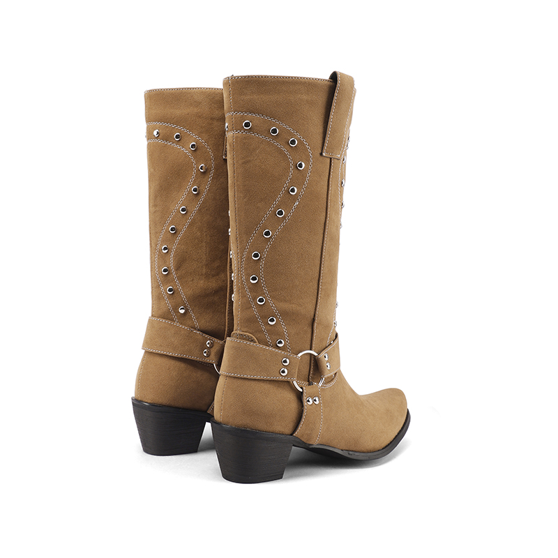 Knight Boots PU Square Toe Chunky Mid Heel Mid Calf - Image 5