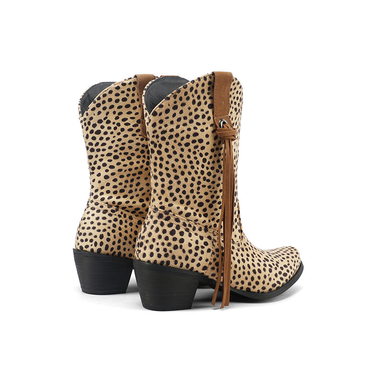 Women's Square Toe Chunky Heel Knight Boots in Leopard Print - Image 5