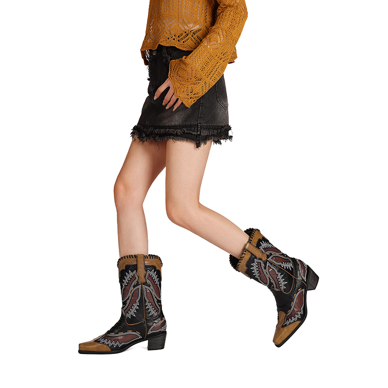Knight Boots with Square Toe and Chunky Mid Heel