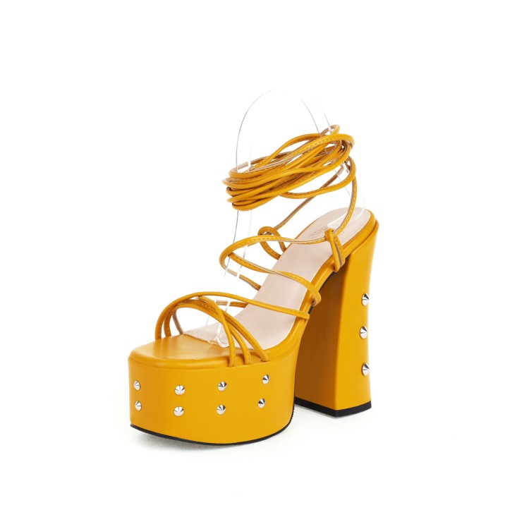 High Heel Chunky Sandal Boots with Cutouts Pearls and Weave - Image 5