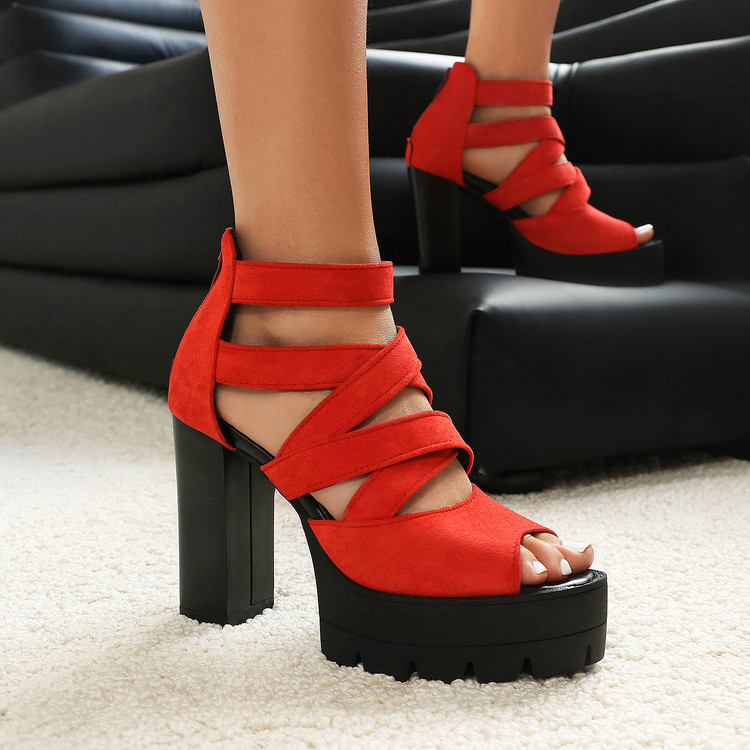 Women's High Heel Open Toe Sandals with Buckle and Roman Style