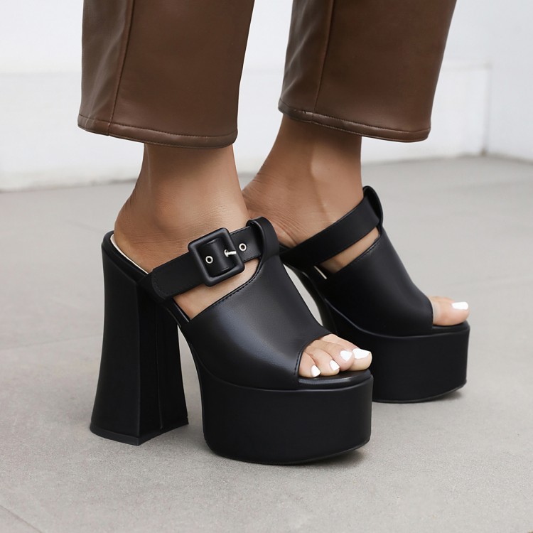 Women's High Heel Platform Sandals with Buckle Strap