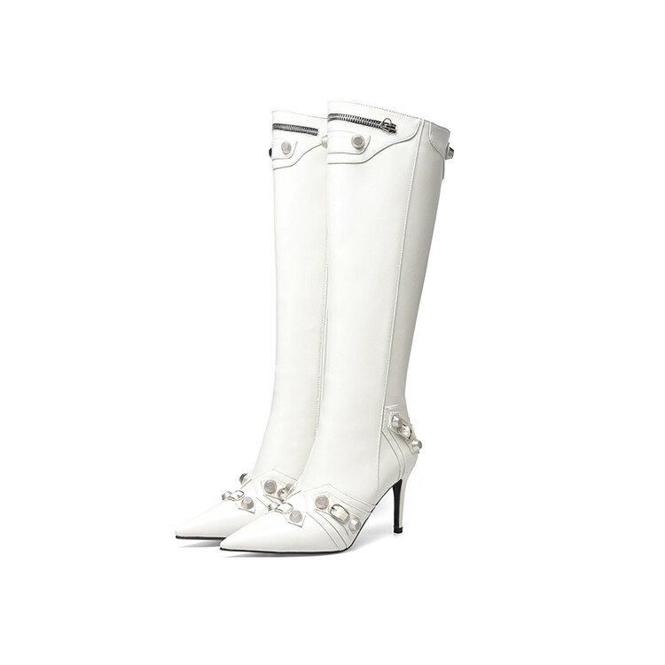Women's High Heel Pointed Toe High Shaft Fashion Boots with Metal Studs - Image 5
