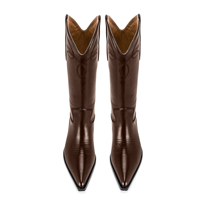 Women's High Heel Western Boots with Embroidery and Splicing - Image 2