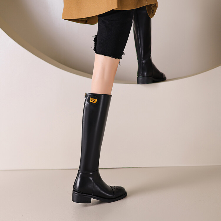 Women's High Shaft Knight Boots with Embroidery and Metal Decor