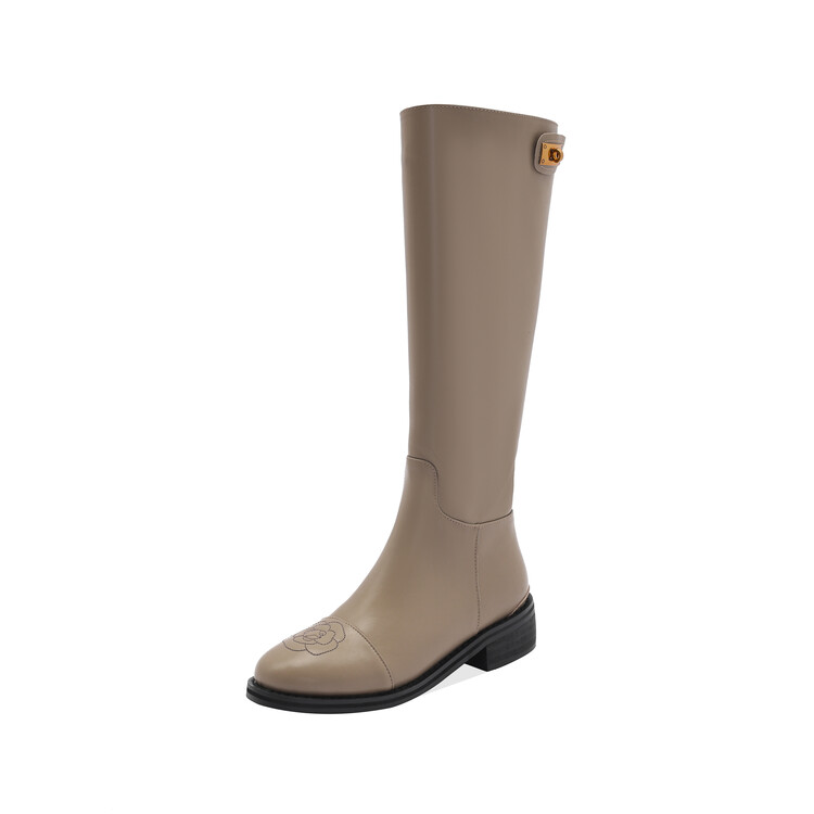 Women's High Shaft Knight Boots with Embroidery and Metal Decor - Image 5