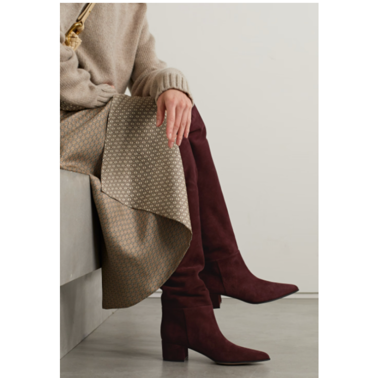 Women's Over-the-Knee Suede Boots - Chunky Mid Heel Pointed Toe